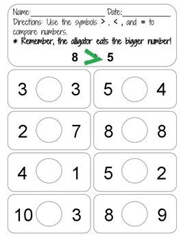 Greater Than Less Than Alligator Worksheets by Busy Bee Busy Books