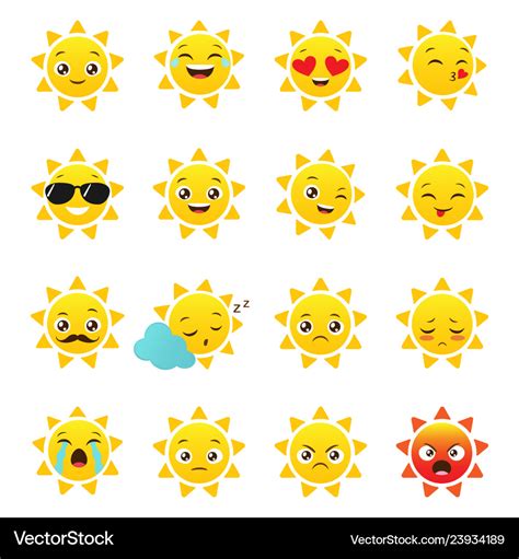 Sun emojis on a white background Royalty Free Vector Image