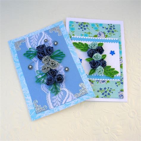 Quilling Greeting Cards Paper Quilled Sale Set of Two Blue