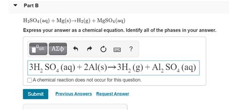 Solved Part B H2SO4(aq) + Mg(s)+H2(g) + MgSO4(aq) Express | Chegg.com