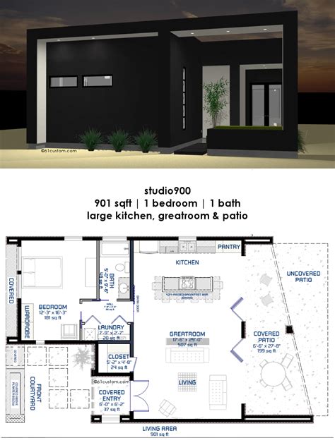 studio900: Small Modern House Plan with Courtyard | 61custom