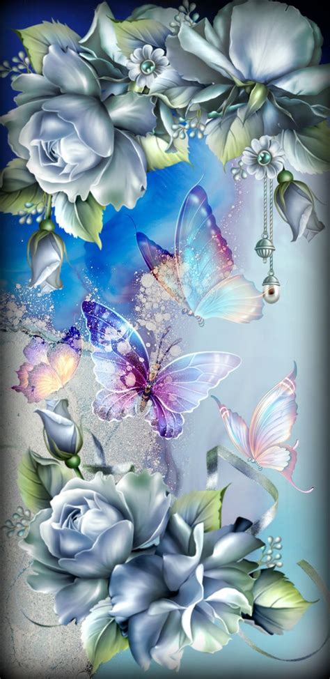 Blue Fantasy | Flower phone wallpaper, Flower wallpaper, Butterfly wallpaper