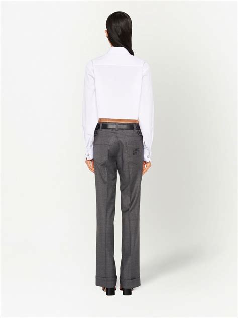 Miu Miu logo-embroidered Cropped Cotton Shirt - Farfetch