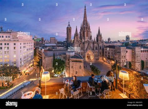 Barcelona Cathedral in the Gothic quarter, view from roof terasse ...