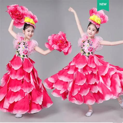 3 colors flower dance costume flower dance dress for girls music dance festival peformance ...