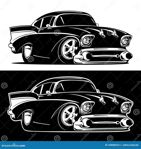 Black and White Classic American Hot Rod Cartoon Isolated Vector ...