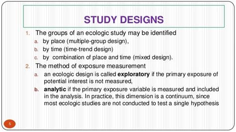 Ecological study design multiple group study and statistical analysis