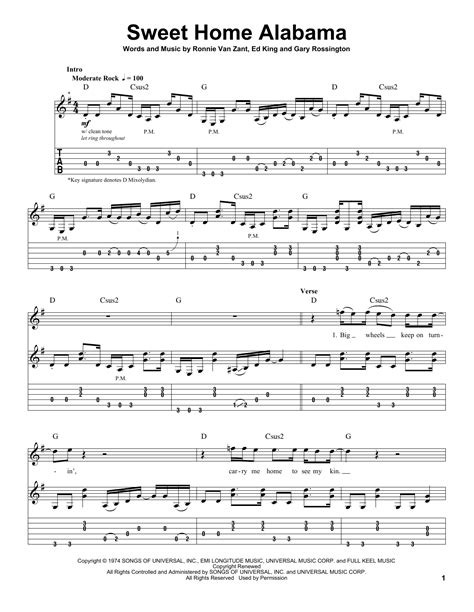 Lynyrd Skynyrd 'Sweet Home Alabama' Sheet Music and Printable PDF Music ...