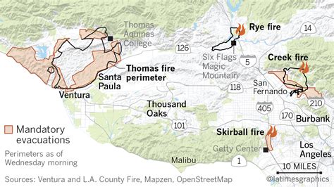 Here's a map showing all the major fires in Southern California - LA Times