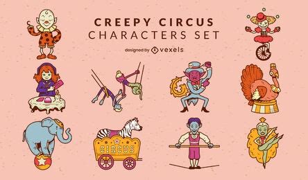 Circus Performers Creepy Characters Set Vector Download