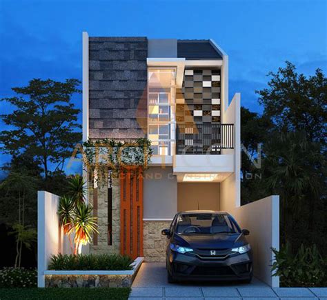 Rumah Minimalis 2 Lantai Type 36 Pojok dengan Style Batu Hitam