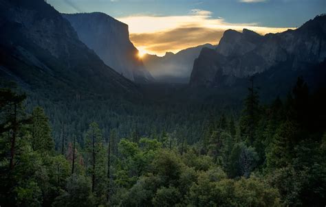 Wallpaper Yosemite Valley, Sunrise, The Captain, Haff Dome images for desktop, section пейзажи ...