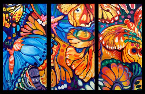 Abstract Butterflies Triptych Painting by Marcia Baldwin - Pixels