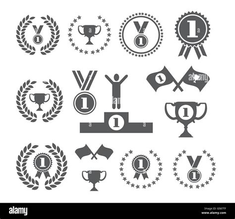 winner symbols cup podium medal flags stars vector set Stock Vector ...