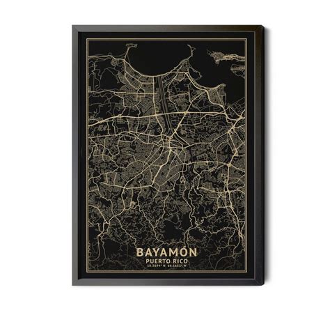 Bayamon Puerto Rico Map, Black, High Resolution Real Gold Leaf Texture ...