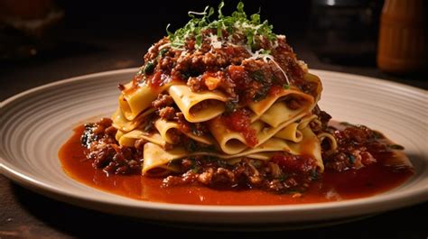 Premium AI Image | Pappardelle al cinghiale with game ragout with lasagne