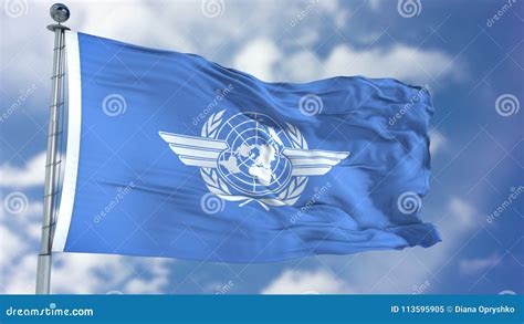 International Civil Aviation Organization ICAO Waving Flag Editorial Image - Illustration of ...