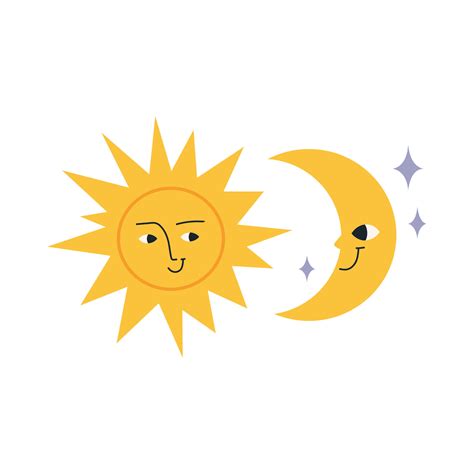 Sun and moon, cartoon style. Cute character. Trendy modern vector ...