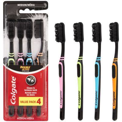 Colgate Double Action Charcoal Medium Toothbrush - 4 Pack | Dis-Chem