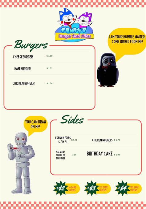 I made a menu for Candy’s Burgers and Fries : r/fivenightsatcandys