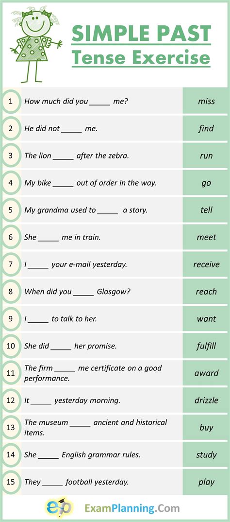 Simple Past Tense Exercises | English exercises, Tenses exercises, English grammar exercises