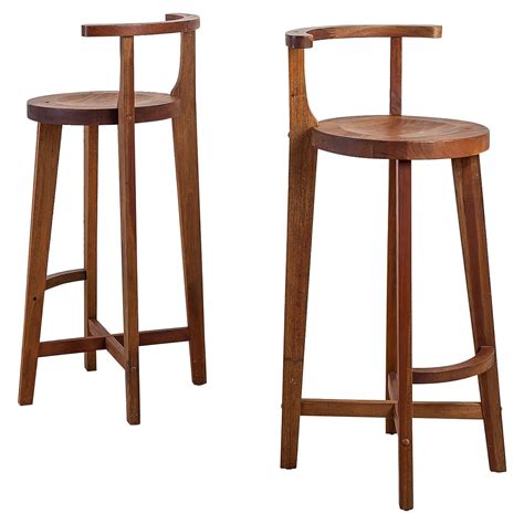 Pair Studio crafted wooden bar stools with rounded back rests | Bar stools with backs, Wooden ...