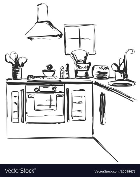 Kitchen interior drawing Royalty Free Vector Image