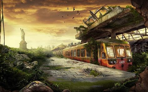 HD wallpaper: ruins postapocalyptic trains plants vehicles Technology ...