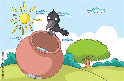 the thirsty crow moral story Stock Illustration | Adobe Stock