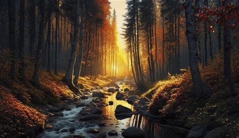 Autumn forest and forest stream at sunset, Generate Ai 22875860 Stock ...