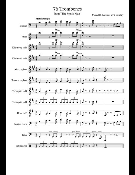 76 Trombones sheet music for Flute, Clarinet, Trombone, Alto Saxophone download free in PDF or MIDI