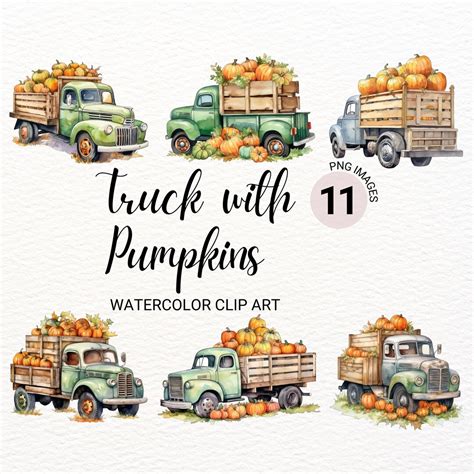 Truck With Pumpkins Clipart Watercolor Truck PNG Halloween Clipart ...