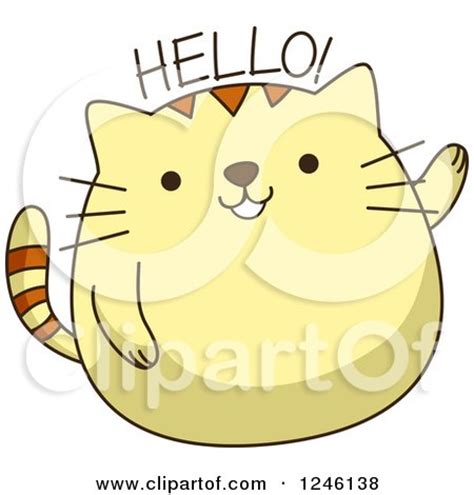 Clipart of a Yellow Kitty Cat Waving and Saying Hello - Royalty Free ...