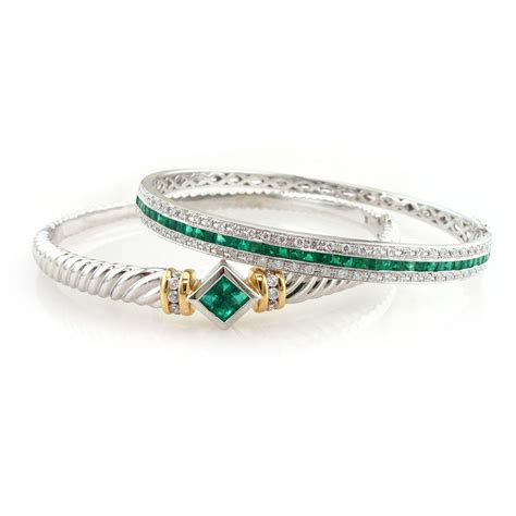 Emerald And Diamond Bracelet Bangle Style - Richards Gems and Jewelry