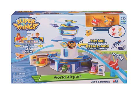 Super Wings World Airport Playset , Includes 2" Transform-a-Bot Jett and Donnie Figures ...