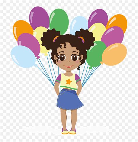 Birthday Girl With Balloons Clipart - Cartoon, HD Png Download - vhv