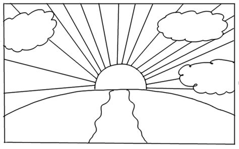 Simple Sunrise Drawing Black And White - Protes Png