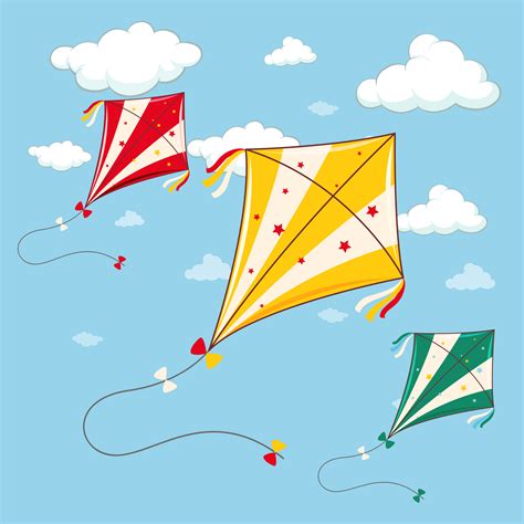 Three colorful kites in the blue sky 430856 Vector Art at Vecteezy