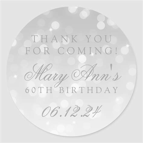 60th Birthday Thank You Silver Bokeh Sparkle Light Classic Round Sticker | Zazzle | 60th ...