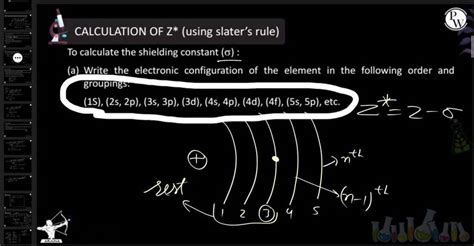 CALCULATION OF Z* (using slater's rule)To calculate the shielding consta..