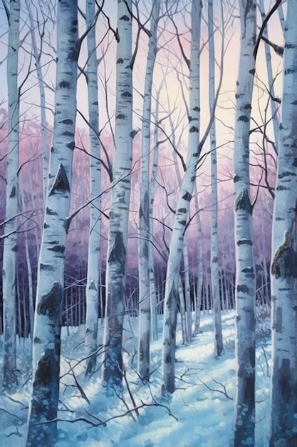 Premium AI Image | A painting of a forest with a purple background