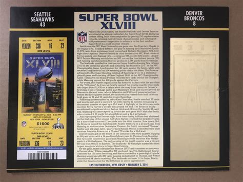 Super Bowl XLVIII Commemorative Score Card with 22kt Gold Ticket ...