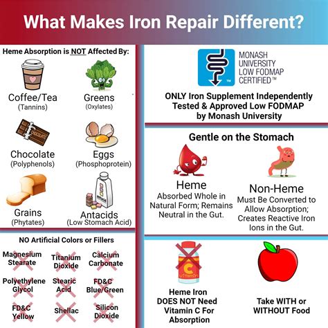 Iron Repair Plus Heme Iron Supplement, Best Absorption Gentle on Stomach, Monash Low FODMAP ...