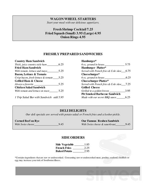 Wagon Wheel Restaurant menu in Fort Lawn, South Carolina