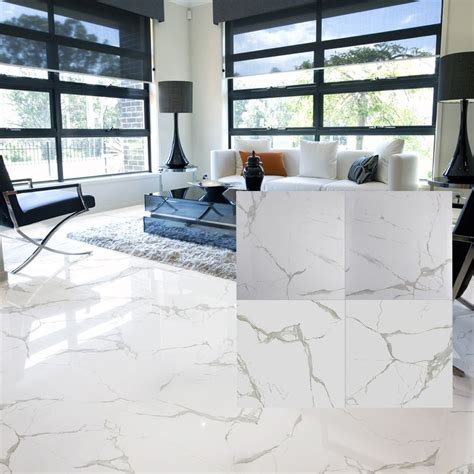 White 600 x 600mm Polished Ceramic Floor Tile | Living room tiles, Floor design, White tile floor