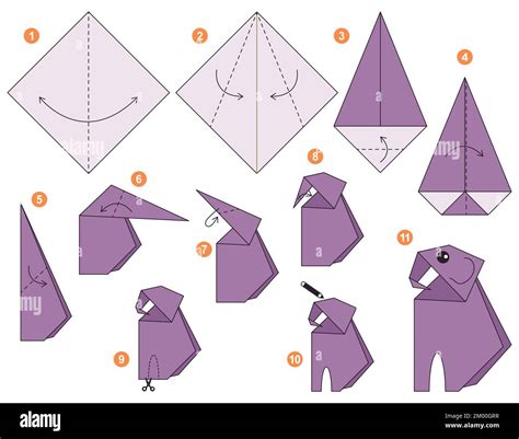 Origami tutorial for kids. Origami cute Elephant Stock Vector Image ...