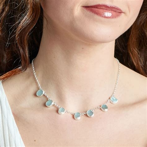 Aquamarine Gemstone Handmade Sterling Silver Ladies Necklace - Aquamarine Gemstone Silver Jewellery