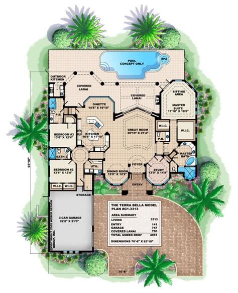 Mediterranean House Plan: 1 Story Luxury Coastal Home Floor Plan | Tuscan house plans, Tuscan ...