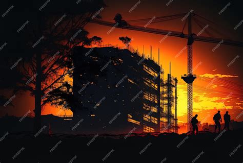 Premium Photo | Sunset silhouette of a building site