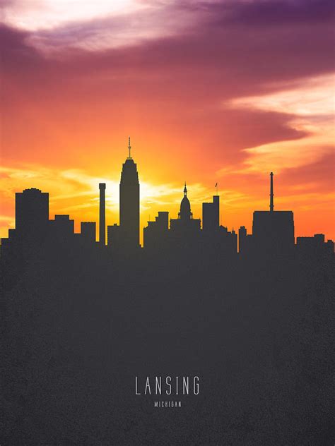 Lansing Michigan Sunset Skyline 01 Painting by Aged Pixel - Pixels